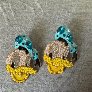 🦆 Beaded Donald Duck Face Statement Earrings – Multicolor